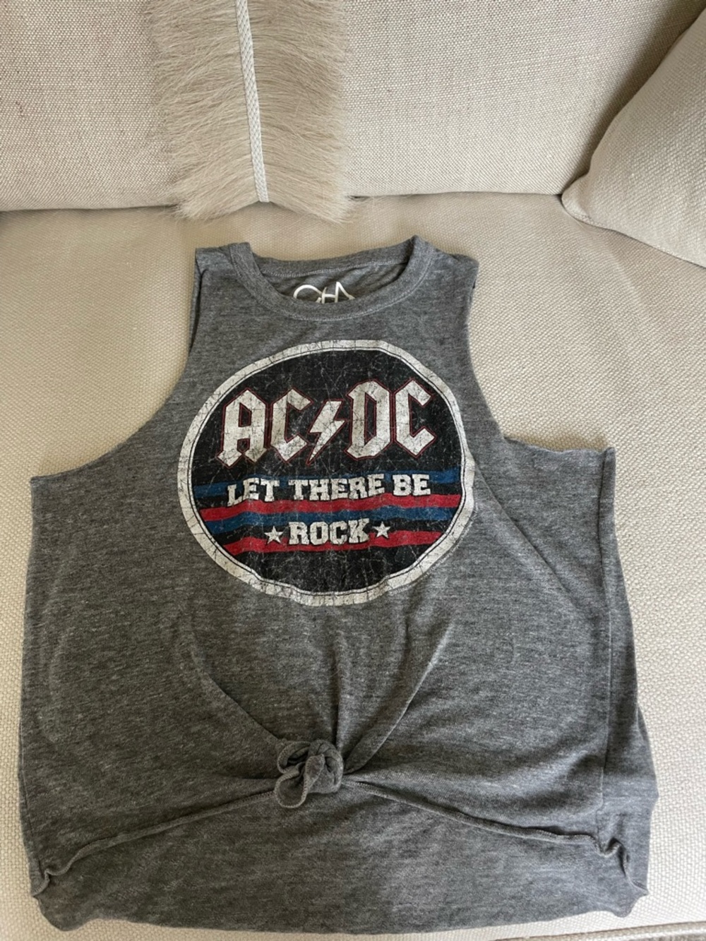 AC/DC Gray Graphic Tie-Front Tank Top